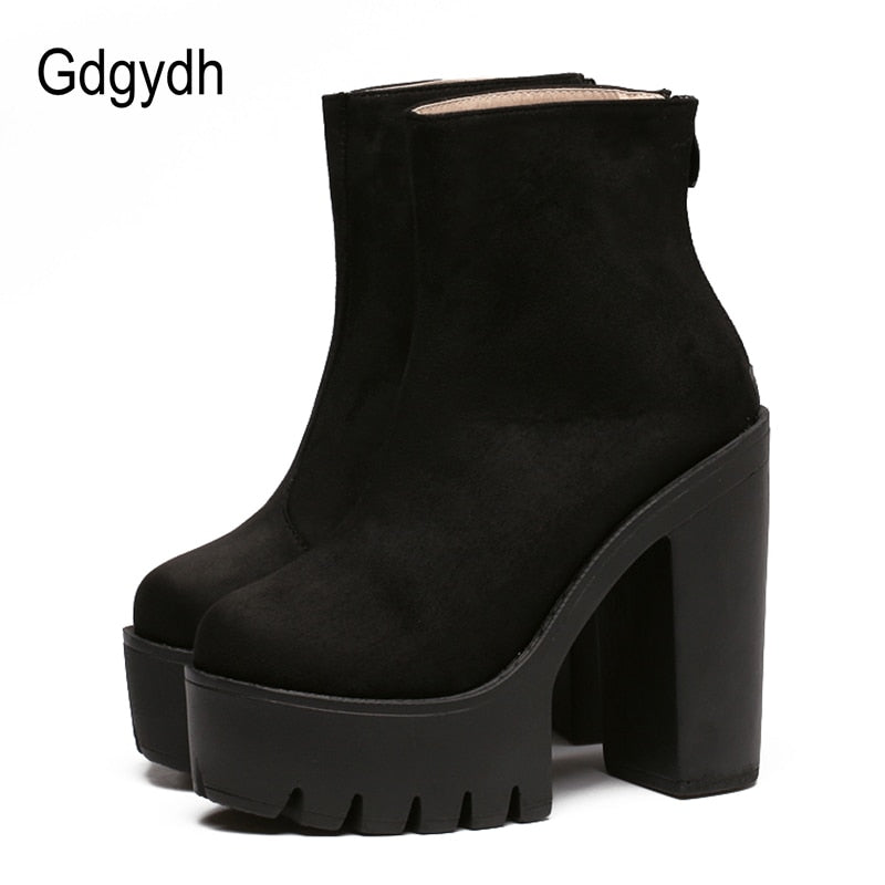Gdgydh Fashion Boots Women Platform Shoes For Autumn Soft Leather Woman Party Shoes Ankle Boots High Heels 2019 New Black Zipper