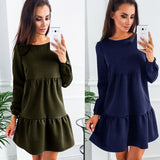 ELSVIOS New Women Dress Autumn Winter Fashion Long Sleeve Draped Dresses Blue Pink ArmyGreen Womens Clothing Sexy Mini Dress