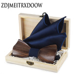 ZDJMEITRXDOOW 3D Wooden Bow Tie Men's Wedding Bowties With Wood Box Cufflinks Brooch Casual Luxury Vintage For Men Accessory