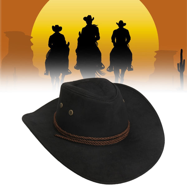 Women Men Western Cowboy Hat Unisex Riding Cap Accessory Fashion Wide Brim Jazz Cap Faux Leather Adjustable Sun Hat Unisex Caps