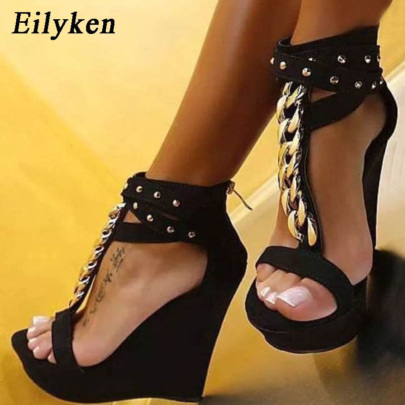 Eilyken 2018 New Gladiator Women Sandals High Heels Fashion Sandals Chain Platform Wedges shoes For Women