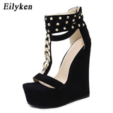 Eilyken 2018 New Gladiator Women Sandals High Heels Fashion Sandals Chain Platform Wedges shoes For Women