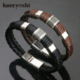 2018 new Jewelry Punk 2 color Zinc Alloy Accessories Weave Genuine leather Men braided  Bracelet male Bangles pulseras hombre
