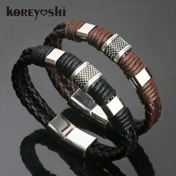2018 new Jewelry Punk 2 color Zinc Alloy Accessories Weave Genuine leather Men braided  Bracelet male Bangles pulseras hombre