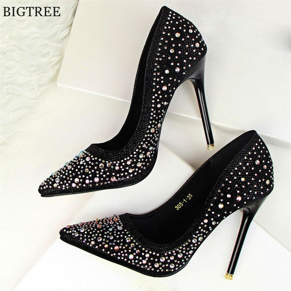 BLGTREE 2018 Fashion New Women Pumps Classic Sequined Shallow Women High Heels Sexy Pointed 10cm Wedding shoes party Women Shoes