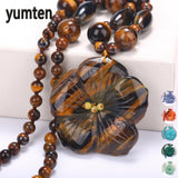 Yumten Women Statement Necklace Flowers Natural Stone Pendant Gemstone Men Accessories Fashion Short Necklace Crystal Jewelry