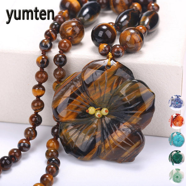 Yumten Women Statement Necklace Flowers Natural Stone Pendant Gemstone Men Accessories Fashion Short Necklace Crystal Jewelry