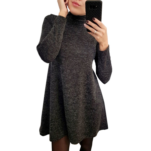 New Fashion Autumn Winter Dress Turtleneck Long Sleeve Loose Casual Dress New Solid Dress Women A-Line Robe Plus Size GV160