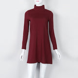 New Fashion Autumn Winter Dress Turtleneck Long Sleeve Loose Casual Dress New Solid Dress Women A-Line Robe Plus Size GV160