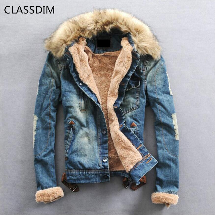 CLASSDIM Men Thicker Warm Denim Coats Men Casual Jean Jackets Winter Warm Denim Jackets Jean Coats New Fashion Warm Jena coats