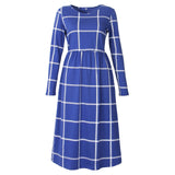 Pocket Fashion Autumn Winter Vintage Dress A-line Women Long Sleeve Tunic Plaid Dress Casual Empire Midi Dress Pockets New GV505