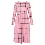 Pocket Fashion Autumn Winter Vintage Dress A-line Women Long Sleeve Tunic Plaid Dress Casual Empire Midi Dress Pockets New GV505