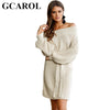 GCAROL New Autumn Winter Sexy Off Shoulder Women Long Sweater Dress with Sashes Knitted Pullover Tops Fashion Basic Knitwear