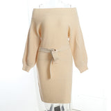 GCAROL New Autumn Winter Sexy Off Shoulder Women Long Sweater Dress with Sashes Knitted Pullover Tops Fashion Basic Knitwear