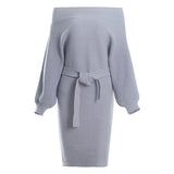GCAROL New Autumn Winter Sexy Off Shoulder Women Long Sweater Dress with Sashes Knitted Pullover Tops Fashion Basic Knitwear