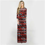 New Women Long Dress Christmas Print Seven Quarter Sleeve O Neck Slim Bandage Elegant Fashion Casual Ladies Party Dress Vestidos