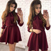 Fall Dress 2018 Women New Arrival Fashion Solid Bow Causal Mini Dress Autumn Elegant Vintage Christmas Party Dresses Plus Size