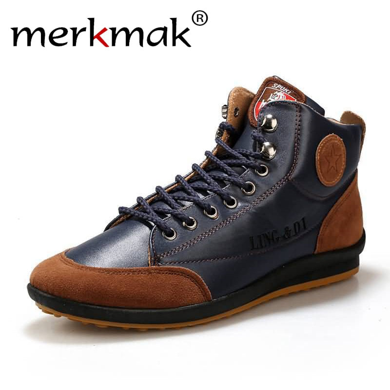 New 2018 Men Leather Boots Fashion Autumn Winter Warm Cotton Brand Ankle Boots Lace Up Men Shoes Footwear Casual Drop Shipping