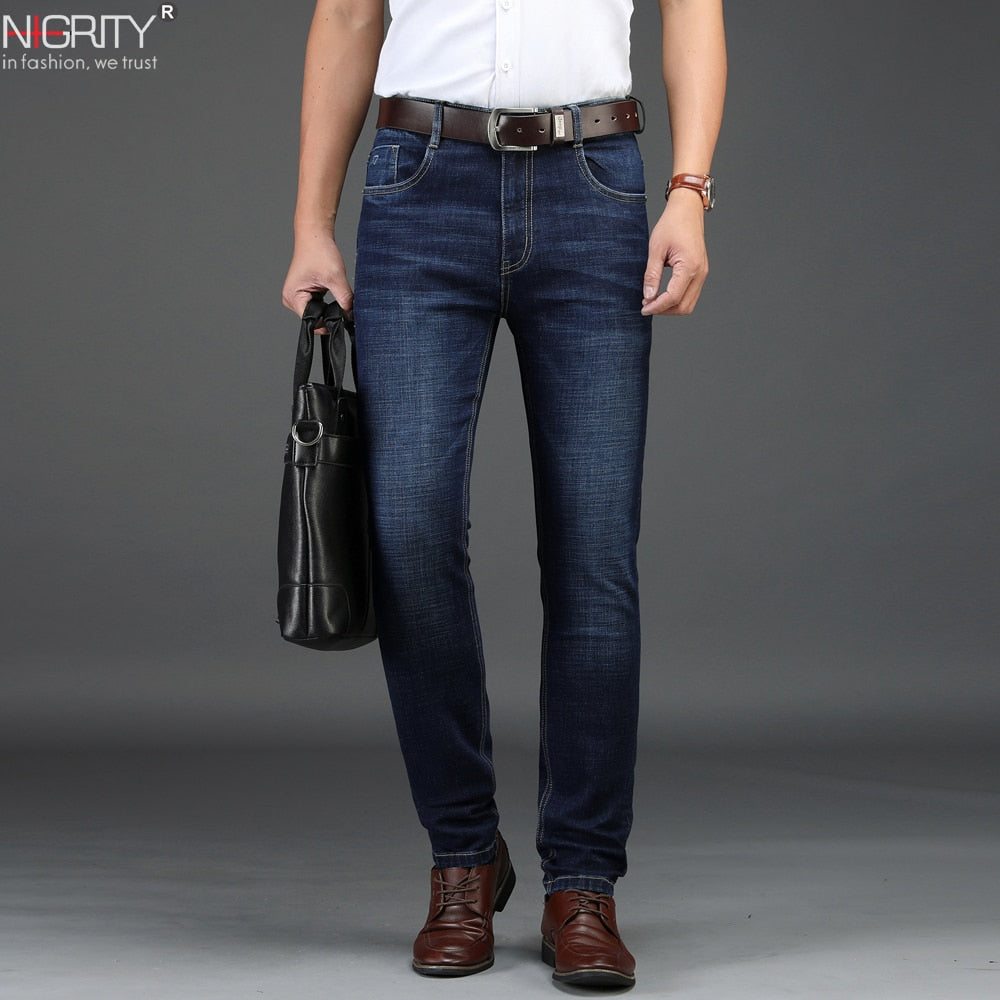 NIGRITY 2018 autumn winter New Men's Straight casual jeans Fashion 8935 thick denim trousers dark blue male pant big size 29-42