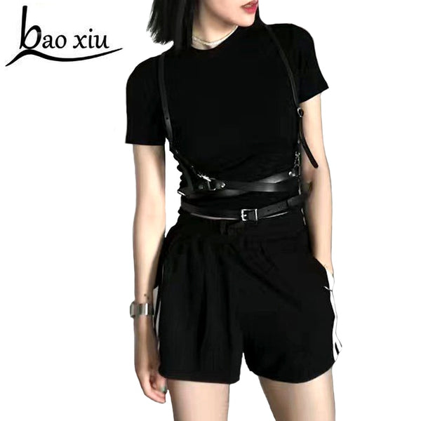 New sexy women men Leather belts slim Body Bondage Cage Sculpting fashion Punk Harness Waist Straps Suspenders Belt accessories