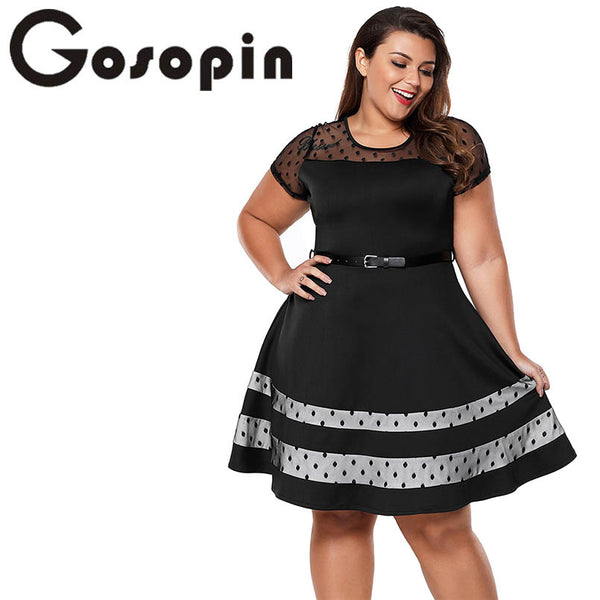 Gosopin Plus Size Vintage Dress Office Ladies Sexy New Fashion Summer Dress With Belt European Patchwork Party Dresses LC61970